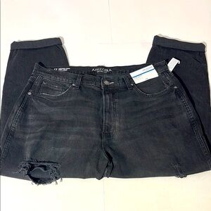 Arizona Jean Co Highest-Rise Mom Jean sz 17 black denim distressed tapered leg